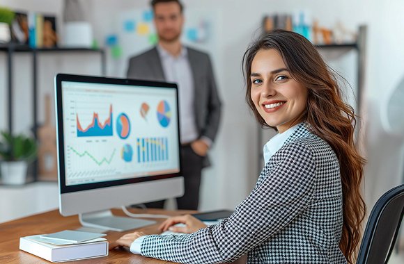 Business professionals in a modern office discussing strategy